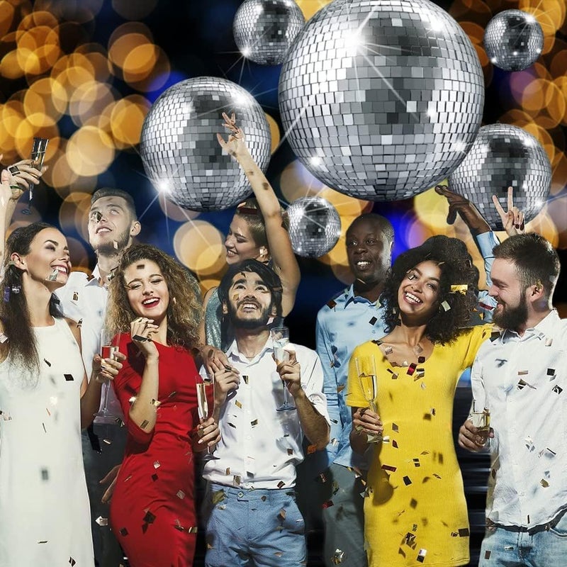 Renaiss 9x6ft Sliver Discos Ball Party Backdrop Golden Bokeh Neon Night Club Music Dance Stage Theme Photography Background for 70s 80s 90s Discos Theme Party Decor Photo Studio Props - Image 4